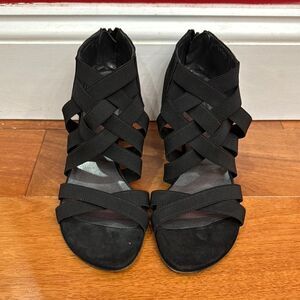 STUART WEITZMAN Women's Black Suede Lasting Elastic Straps Sandal Size 7‎